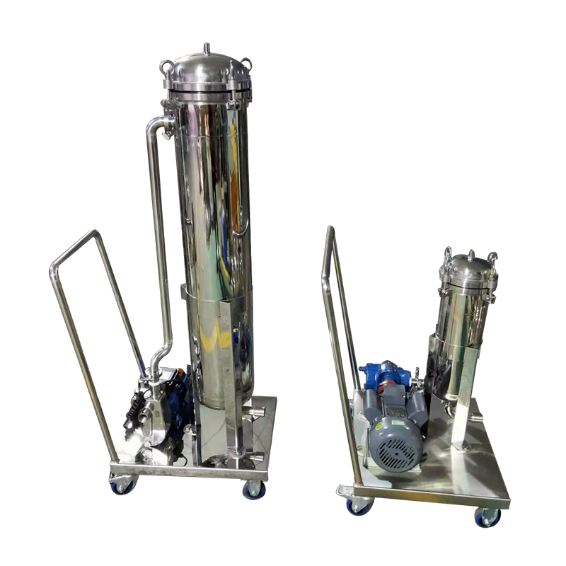 Stainless steel bag filter housing with mobile cart and pump